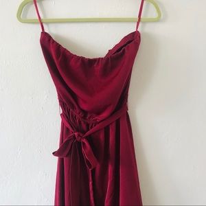 (3/$15) sale Silence + Noise Burgundy Satin Strapless Midi Dres